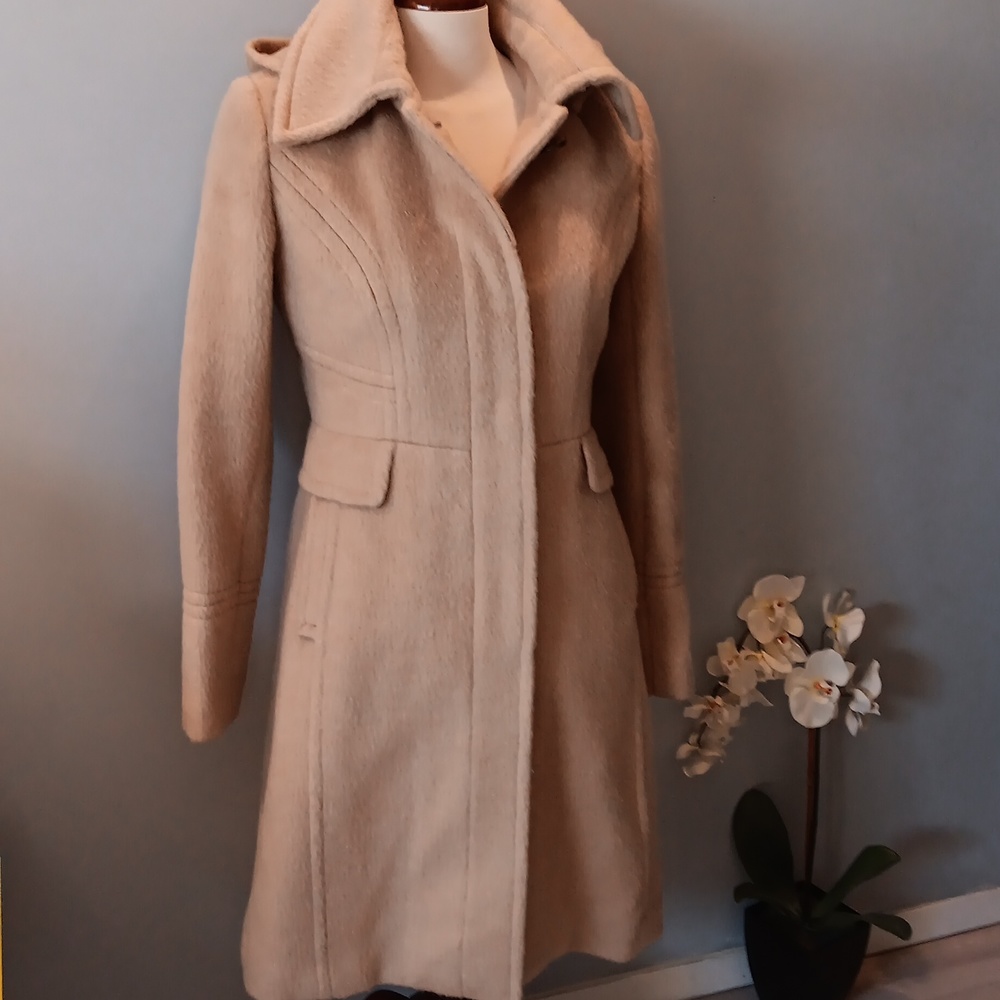 Ivanka Trump camel hooded wool blend coat